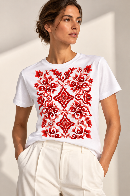 Camiseta azulejo vermelho